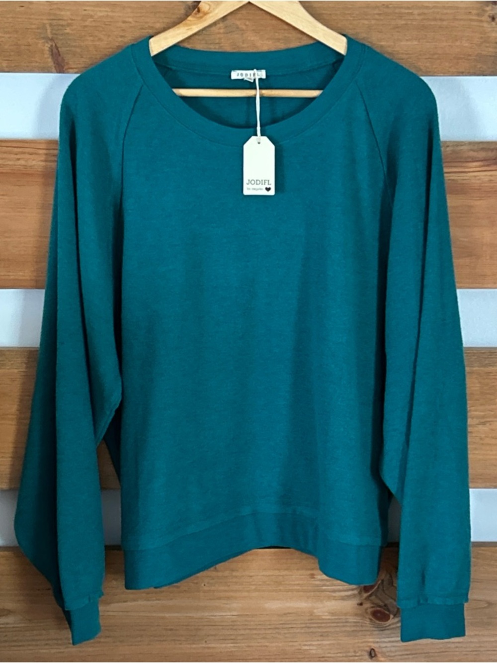 NWT Jodifl Los Angeles Solid Teal Long Sleeve Round Neck Sweater Size XL